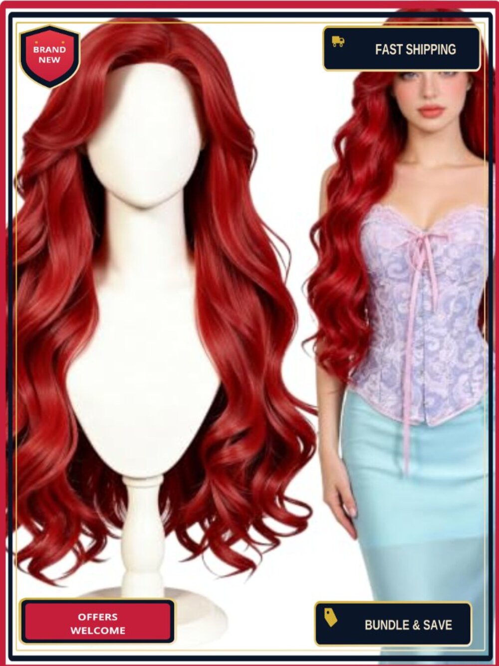Long Wavy Heat Resistant Synthetic Wig Set with Starfish Clips